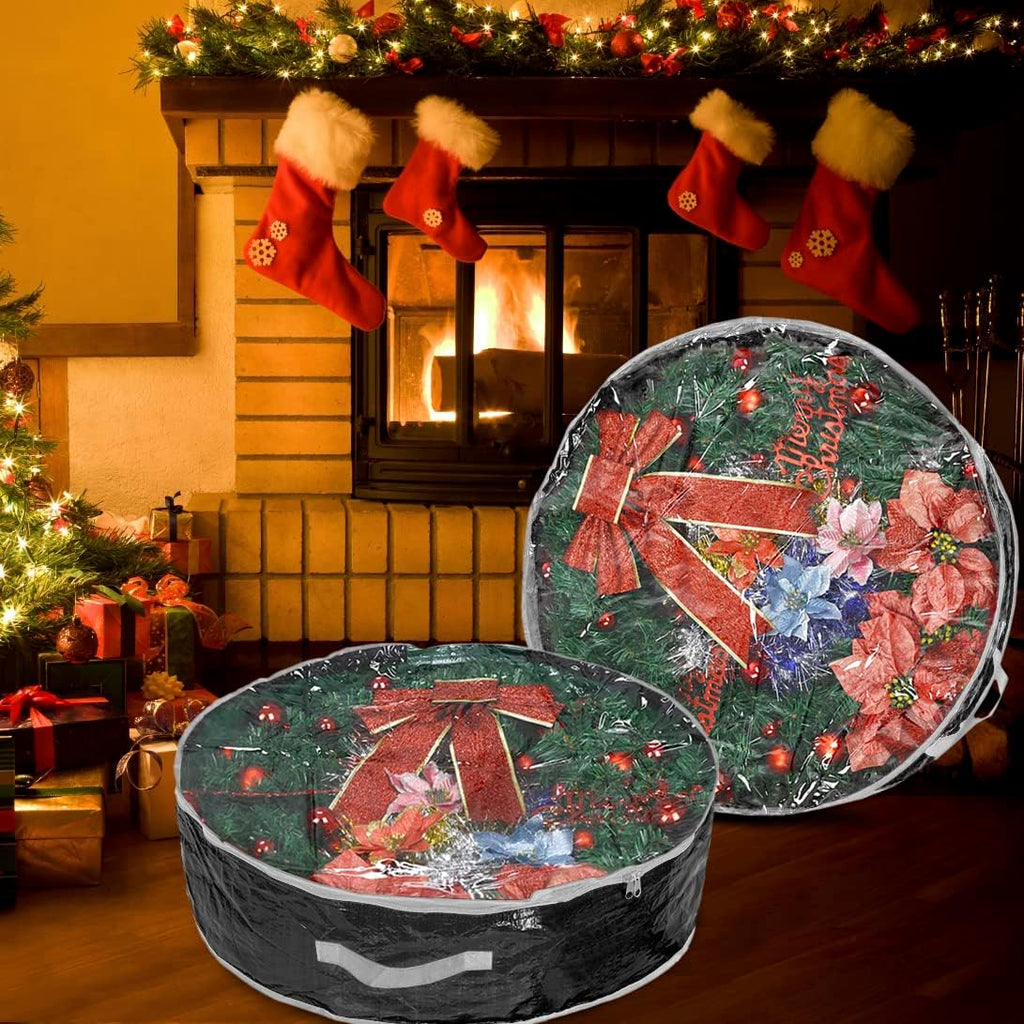 Propik Christmas Wreath Storage Bag 36" - Garland Holiday Container with Clear Window - Tear Resistant Fabric - 2 Pack (36 Inch, Black)