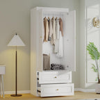 Bedroom Armoire Wardrobe Closet, 75" Tall Wardrobes Closet with 2 Drawers and 2 Doors, Wooden Clothes Cabinets for Bedroom Armoires with Hanging Rod (4-Drawers, 63")