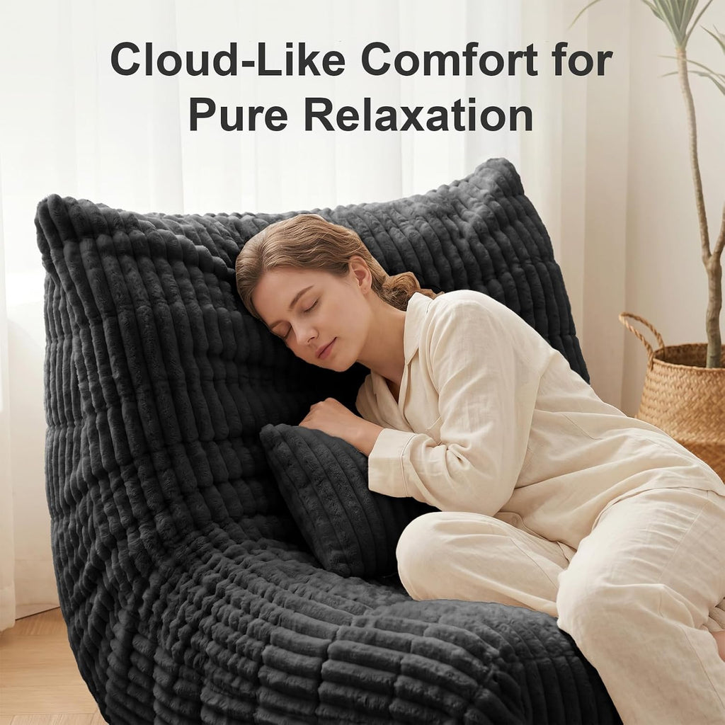 Bean Bag Chair with Lumbar Pillow, Gaint Bean Bag Chairs for Adults, Oversized Corduroy Beanbag Chair with Memory Foam Filled, Lazy Floor Sofa for Reading Gaming Living Room Bedroom (Grey)