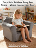 Kids Sofa Chair with Removable Washable Cover Kids Couch Toddler Chair Toddler Bed Cozy Crystal Velvet Furniture for Playtime, Naps & Travel (Soft Grey, Bear Design)