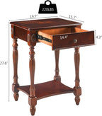 Narrow End Side Table with Drawer and Storage Shelf Set of 2, Sofa Beside Table,No-Tools Assembly Antique Wood Nightstand for Living Room,Small Space, 27.6”H x 19.7”L x 15.7”W Cherry Walnut GBJ1533WD