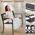 VINGLI Outdoor Metal Bench w/PVC Back - All Weather Resistant Black Garden Patio Bench for Entryway Front Porch Entryway Decor Deck (Black, Tulip)