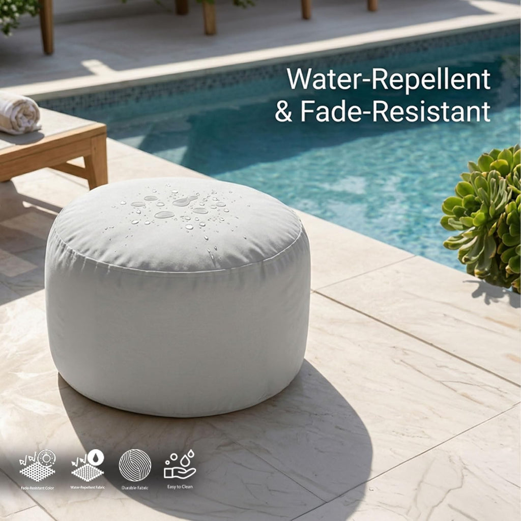 Gouchee Home Dotcom Soleil Bean Bag Round Pouf Ottoman, Orange - Waterproof, Fade-Resistant Ottoman Foot Rest for Outdoor Chair Filled with High-Density Polystyrene Beads, 20" D x 12" H