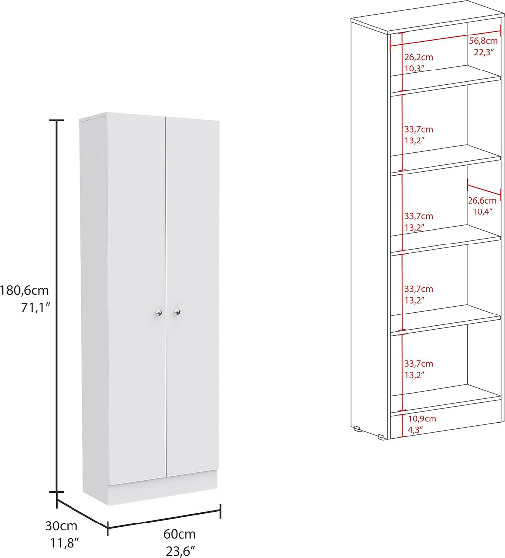 Multistorage Pantry Cabinet,Five Shelves,Double Door Cabinet for Kitchen,Laundry,Living Room,Bedroom-White