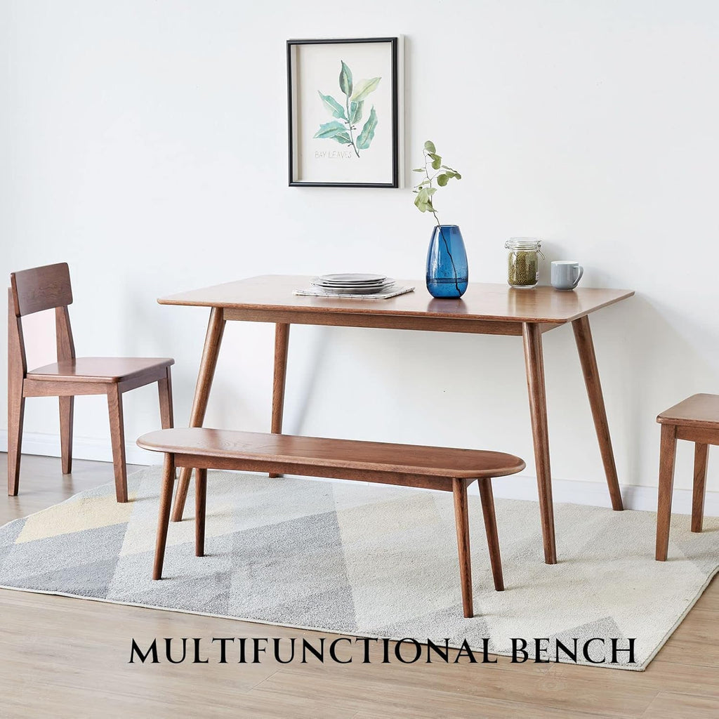 100% Solid Oak Dining Bench, Wood Bench for End of Bed with Rounded Corners, Entryway Benches for Farmhouse, Kitchen, Living Room(Walnut,12" L x 47.2" W x 16.2" H)