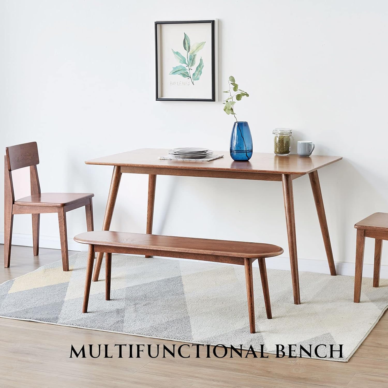 100% Solid Oak Indoor Dining Bench, Wood Bench for End of Bed with Safety Rounded Corners, Entryway Benches for Farmhouse, Kitchen, Living Room(Walnut,12" L x 39.5" W x 16.2" H)