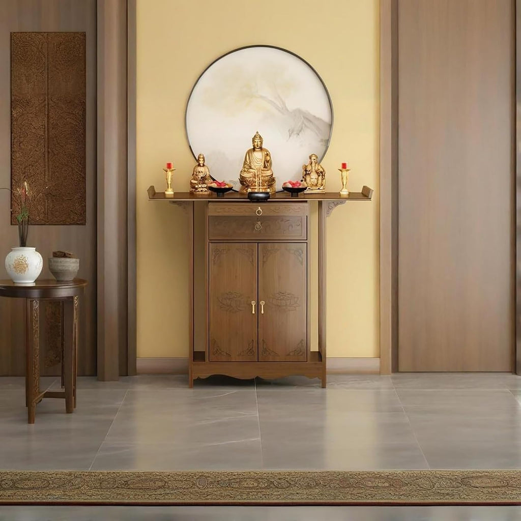 Meditation Table with Storage, Chinese Shrine Altar Table, Buddha Altar Cabinet, Decorative Home Shrine with Cabinet, for Living Room Bedroom Office(80cm/31.5in)