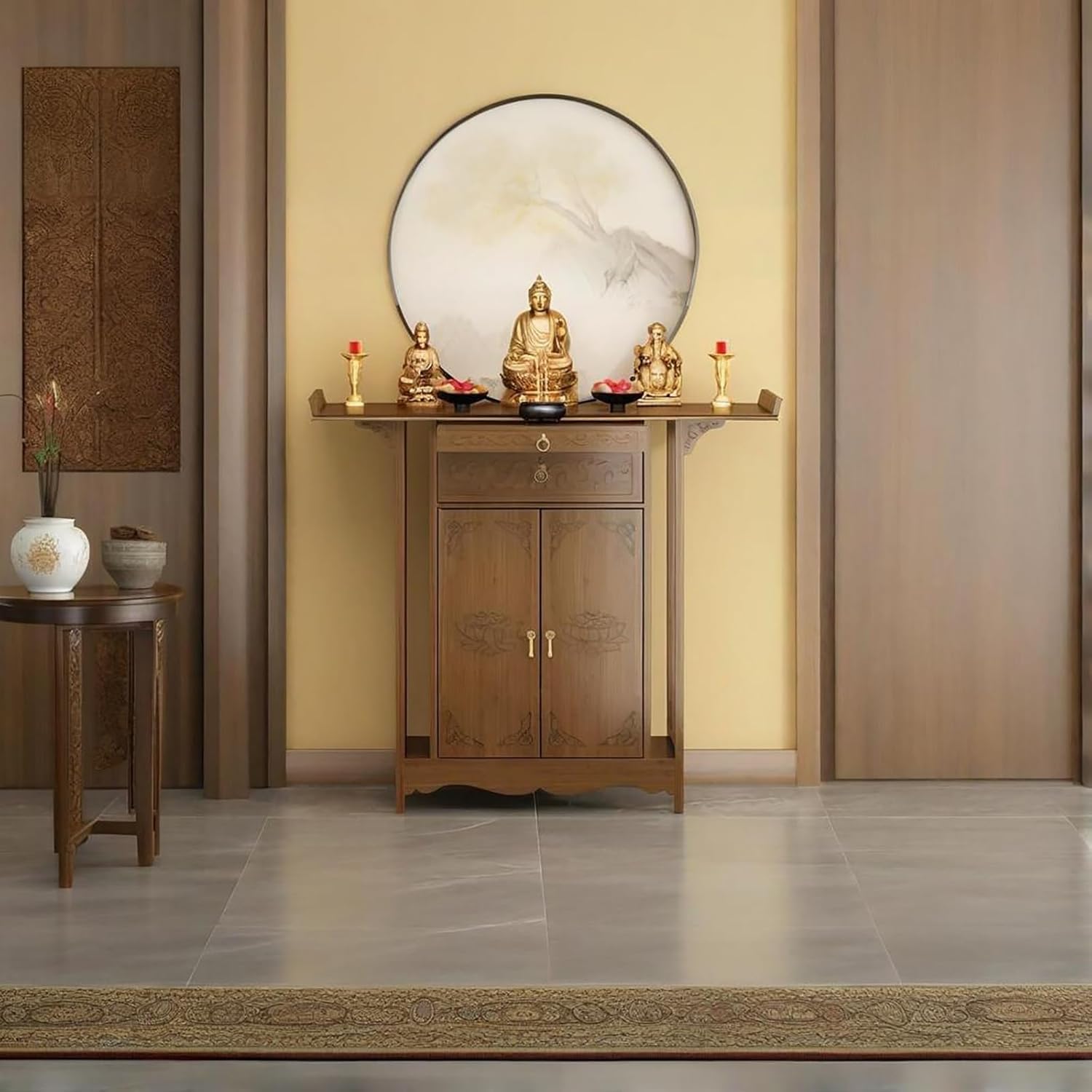 Meditation Table with Storage, Chinese Shrine Altar Table, Buddha Altar Cabinet, Decorative Home Shrine with Cabinet, for Living Room Bedroom Office(80cm/31.5in)