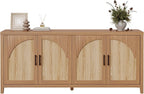 Bestier 70" Sideboard Buffet Cabinet with Storage, Boho Credenza Storage Cabinet, Farmhouse Arch Fluted Doors & Adjustable Shelves, Wood Long Buffet Cabinet for Living Room, Entryway, English Oak