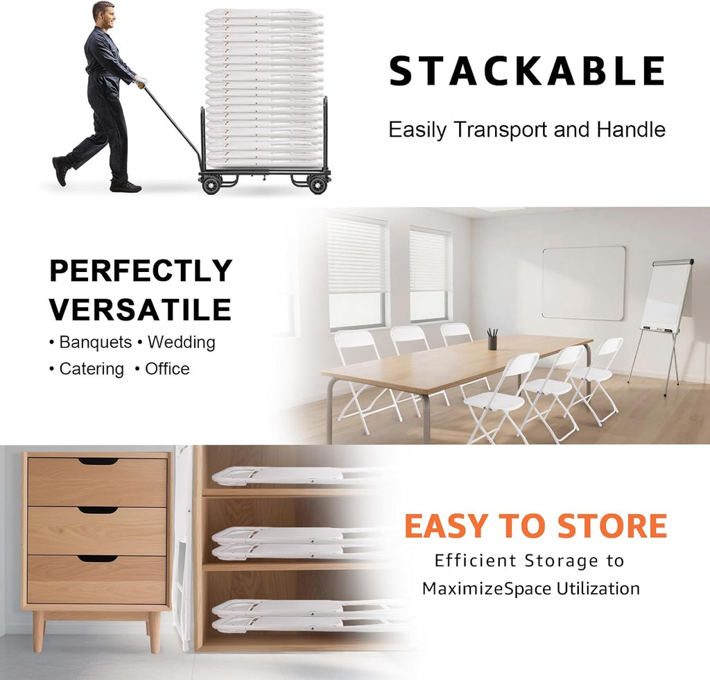 4 Pack White Folding Chairs, Portable Stackable Commercial Foldable Chair,Indoor Outdoor Plastic Folding Chair for Events/Office/Home/Wedding/Party, 400lbs Capacity