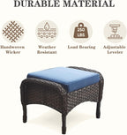 Belord Outdoor Ottomans for Patio Foot Rest - 25 Inch PE Wicker Foot Stool Set of 2 with Removable Cushions for Patio Furniture Sets,All Weather Rattan Ottoman for Balcony Deck Backyard Brown