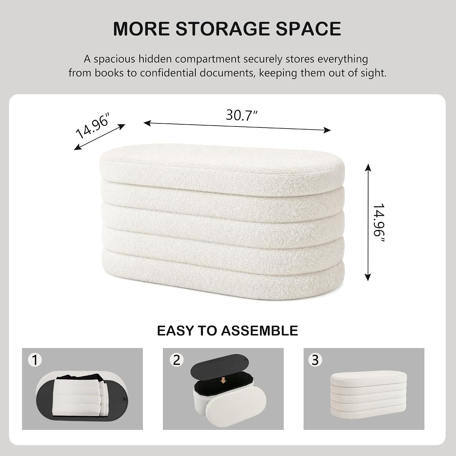 GLAXYFUR Storage Ottoman Bench, 30 Inch Upholstered Entryway Shoe Seat, Blanket Chest for Living Room, Hallway, Sherpa White