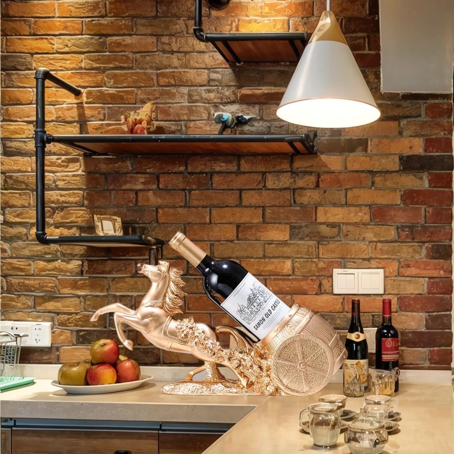 Horse Sculpture Resin Wine Bottle Holder - Tabletop Kitchen Decor, Decorative Storage Organizer for Home Bar Cellar, Unique Gift for Men Women Housewarming, Holds 1 Standard Bottle (B)
