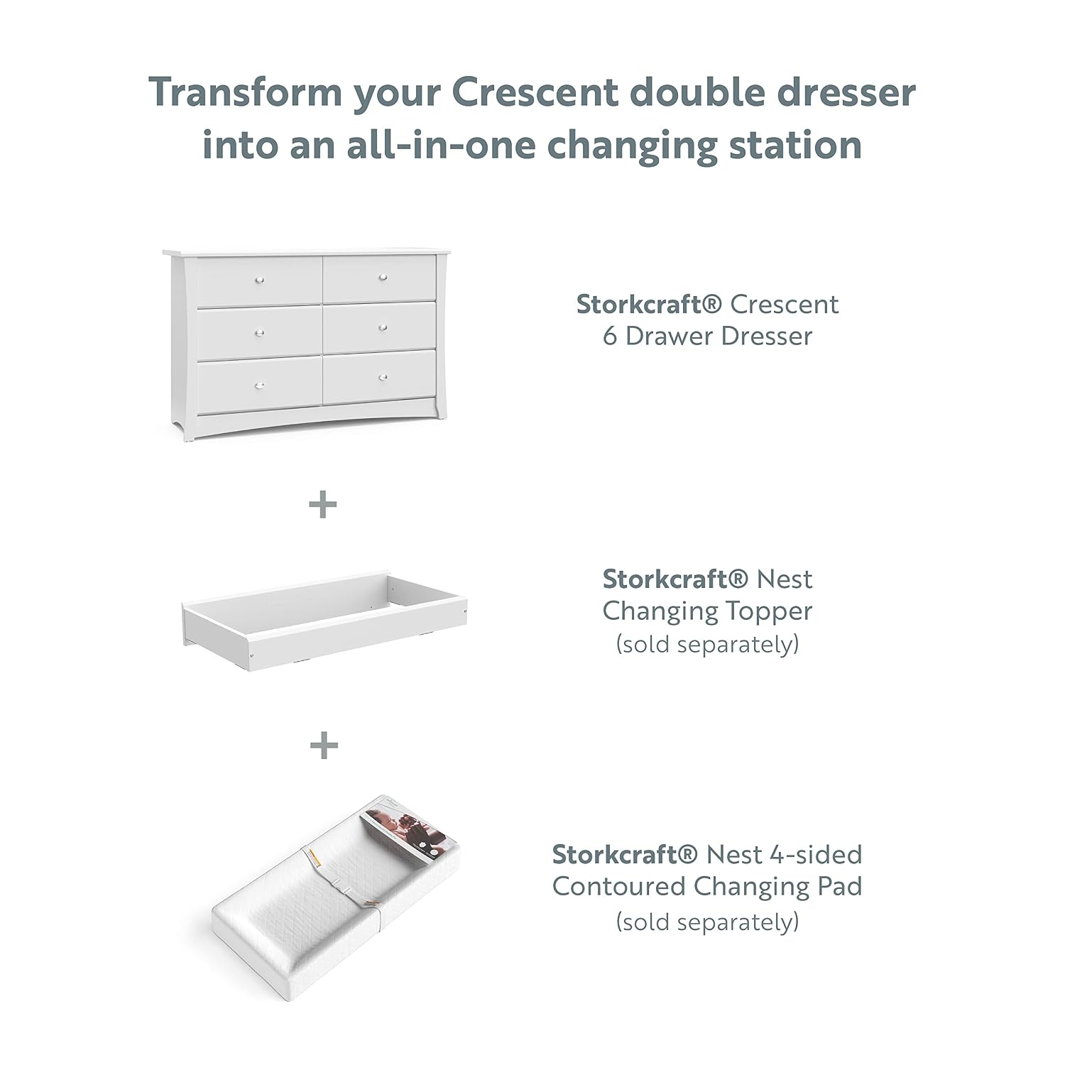 Storkcraft Crescent 6-Drawer Dresser, White | GREENGUARD Gold Certified, White Dresser for Bedroom, Kids & Nursery Storage Chest, Safety Interlocking Drawers, Kids Bedroom