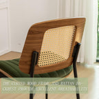LUNLING Dining Chairs Set of 4 Mid Century Modern Retro Green Velvet Kitchen Chairs with Walnut Bentwood Upholstered Seat Metal Legs Adjustable Foot for Kitchen Dining Room Chairs(Green Fabric)