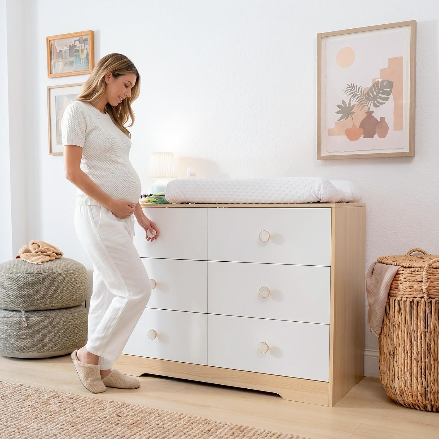 White Baby Dresser for Nursery Bedroom, 6 Drawer Organizer for Closet
