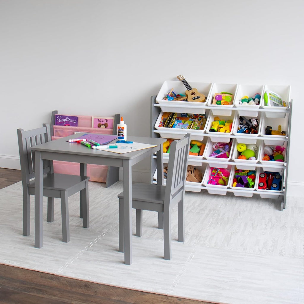 Humble Crew Kids Table and Chair Set, Toddler Activity Table with 2 Chairs for Play, Crafts, Snacks & Learning, Wooden Kids Furniture for Playroom & Bedroom, Grey