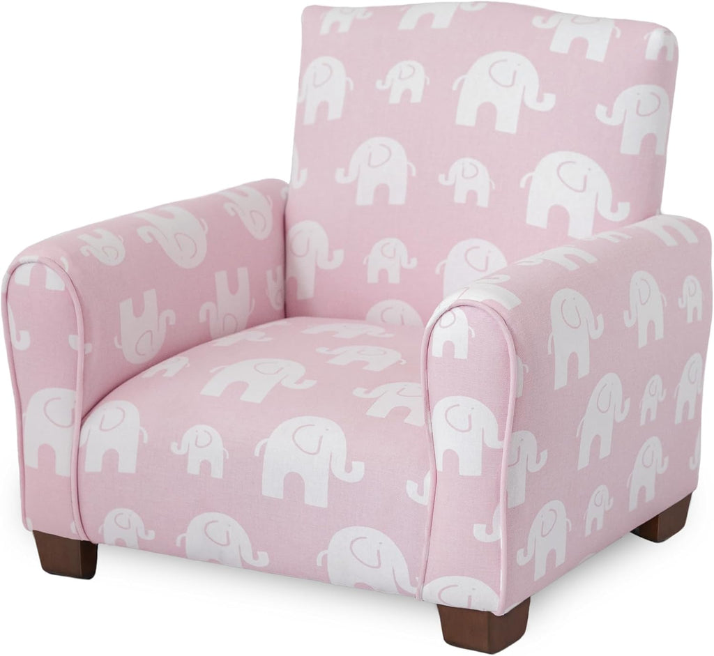 Toddler Personalized Armchair, Kids Upholstered Rocking Chair with Personalization, Toddler Chair with Personalized Name, Comfy Child Armchair, (Pink Elephants Print, Legs)