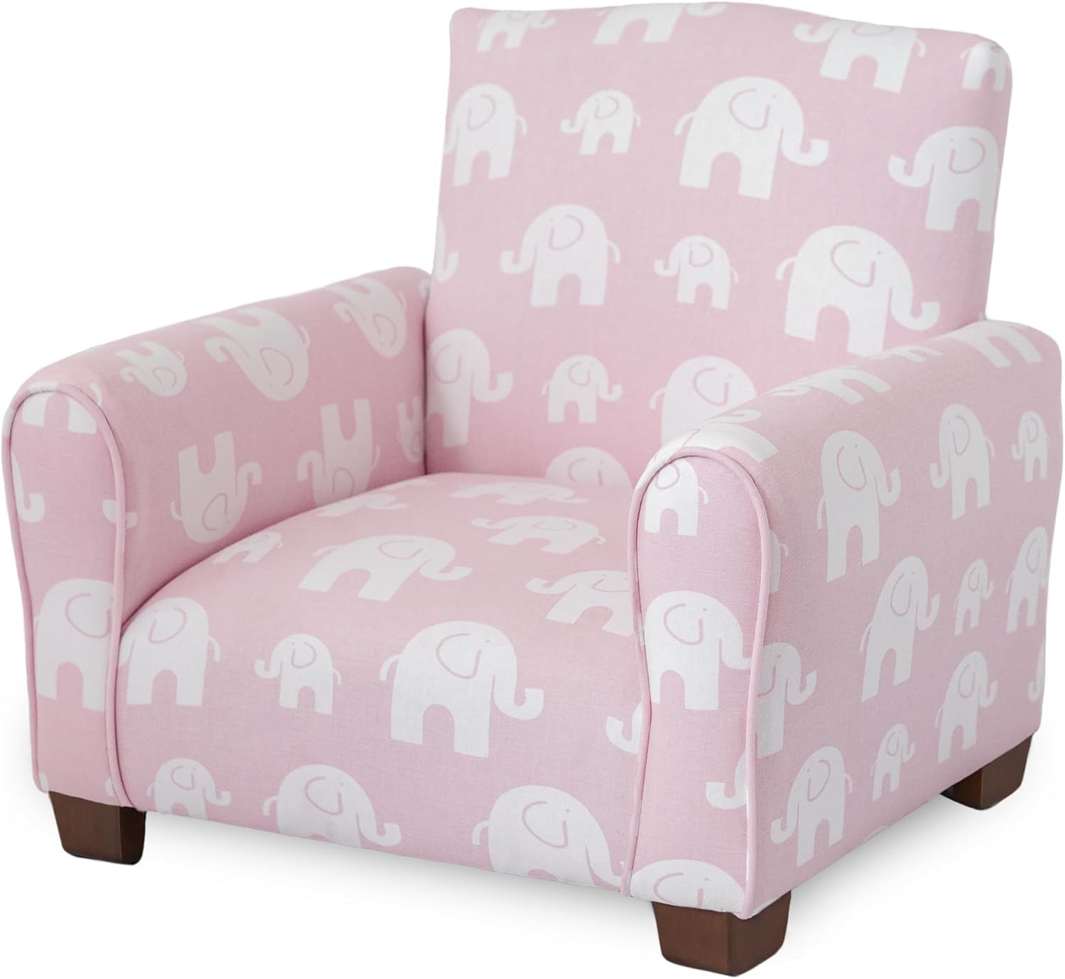 Toddler Personalized Armchair, Kids Upholstered Rocking Chair with Personalization, Toddler Chair with Personalized Name, Comfy Child Armchair, (Pink Elephants Print, Legs)