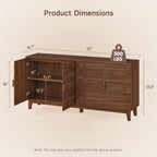 ONBRILL 63" Sideboard Buffet Cabinet with Storage, Large Buffet Cabinet with 4 Circular Panel Design Doors and Adjustable Shelves, Modern Sideboard for Living Room, Kitchen (Walnut)