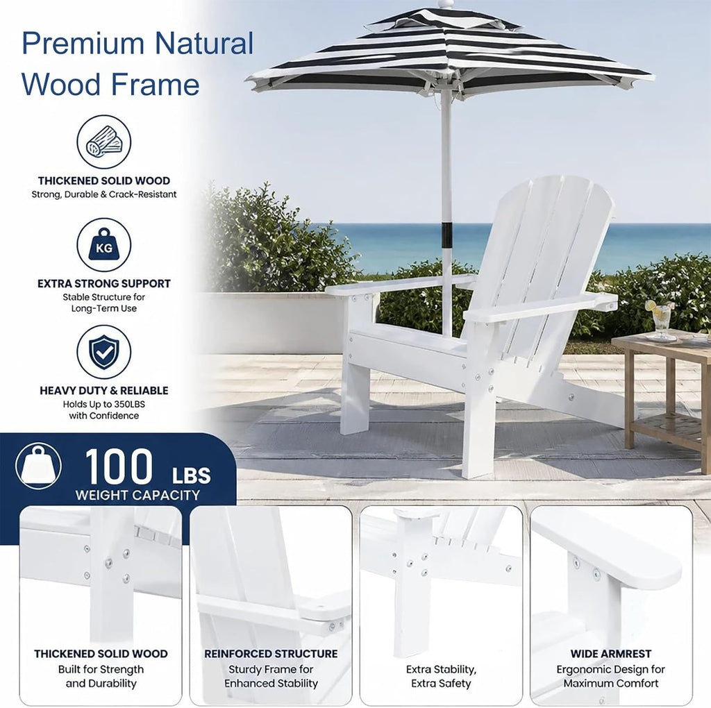 Kids Lounge Chair Outdoor, Toddler Wood Pool Lounger Chairs w/Canopy, Weather Resistant Outdoor Patio Lounge Chair for Beach, Backyard, Lawn(Green)