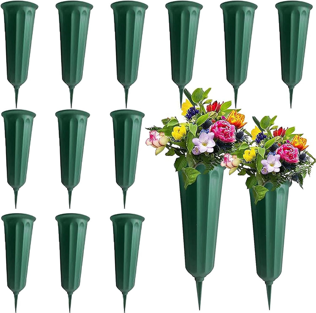 12 Pack Memorial Flower Vase Plastic Cemetery Vases with Spikes Cemetery Decorations for Grave Decorations for Cemetery Vases for Flowers Plastic Flowers for Grave Vase
