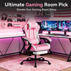 Video Gaming Chair, Ergonomic Computer Chair with Massage Lumbar Support, 90°-135° Reclining High Back Gaming Chair with Footrest, Adjustable Height 360° Swivel PU Leather Office Chair for Adults