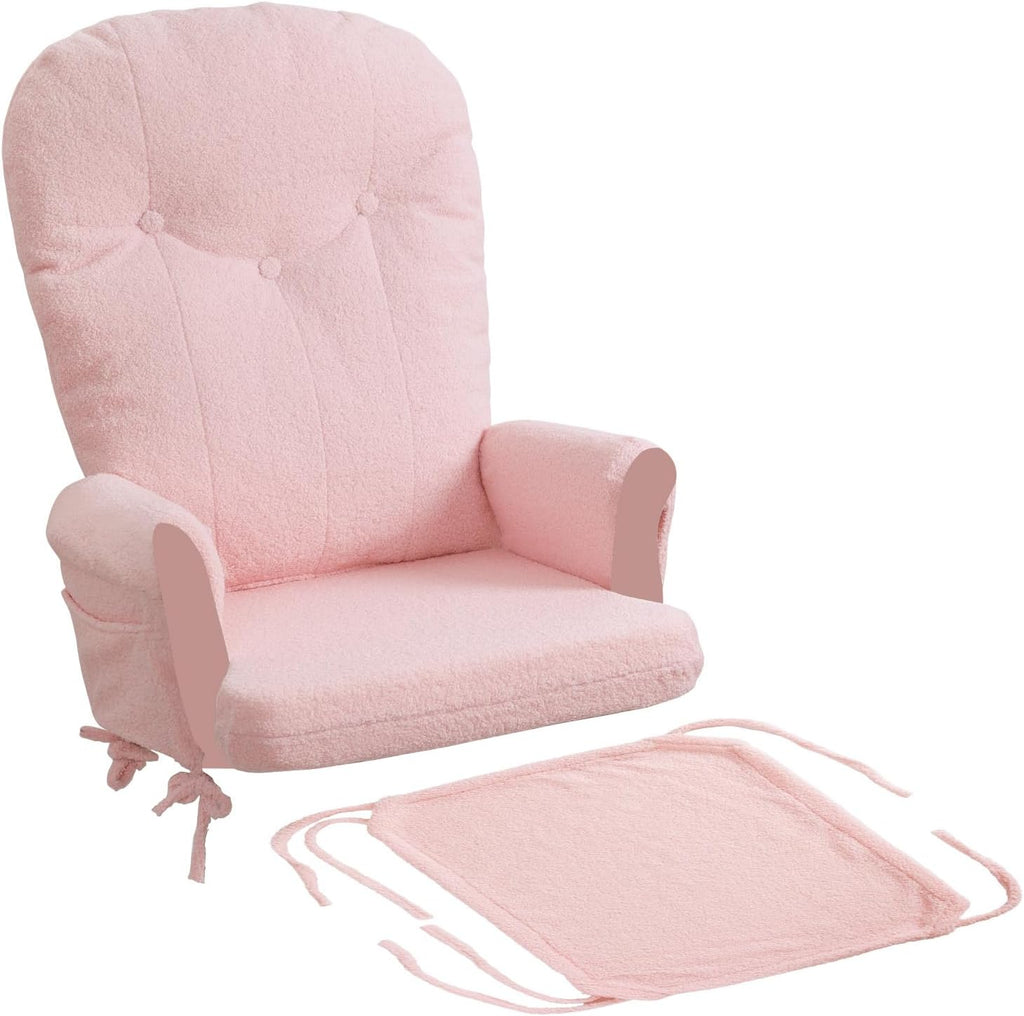 ANMINY 5pcs Glider Rocker Replacement Cushions Set with Ottoman Cover, 3.5Inch Thickened Fleece Glider Rocking Chair Cushions with 29.5Inch Tufted Backrest & Side Pockets for Indoor Nursery, Pink