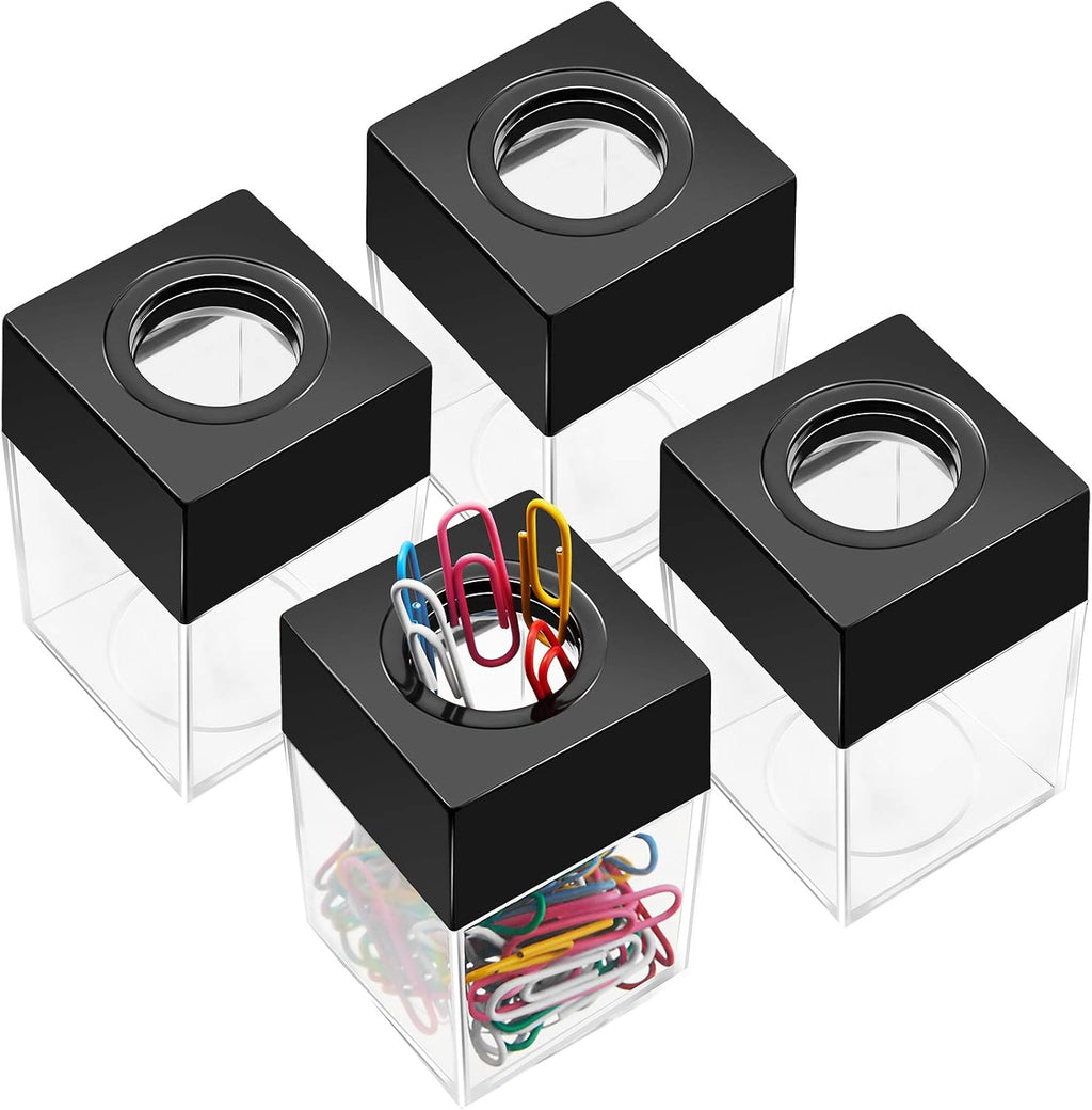 Outus 4 Pieces Magnetic Paper Clip Dispenser Holder Paperclip Dispenser for Desk, School, Office(Black)