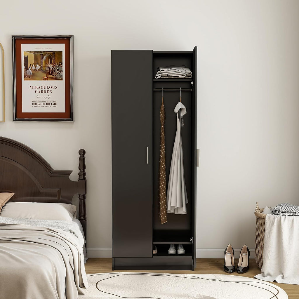 Panana 2 Door Bedroom Wardrobe Closet Bedroom Armoires Home Furniture for Storage (Black)