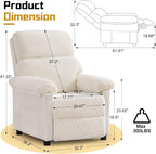 Korser Recliner Chair, Living Room Recliner Chairs for Adults, Small Recliners for Small Spaces, Upholstered Manual Reading Chair with Side Pockets, Nursery Chair for Living Room, Corduroy, Beige