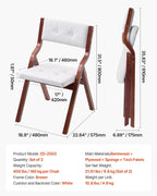 VEVOR Wooden Folding Chairs with Cushion, Set of 2, Portable Foldable Cushion Chair with Wooden Frame, Modern Padded Dining Chair for Kitchen, Office, Wedding, Party, Dining Room, Easy Assembly, White