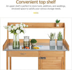 Yaheetech Outdoor Garden Potting Bench Table Work Bench Metal Tabletop W/Cabinet Drawer Open Shelf Natural Wood