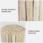 DUHOME Boho Round Side Table - Hand-Assembled Solid Wood Sticks, Organic Textured Light-Tone, Rustic End Table for Living Room Sofa Side