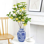 Qinlang 9 in Small Ceramic Vases for Flowers, Blue and White Flower Vase for Centerpieces - Lotus Pattern