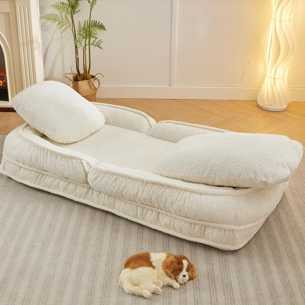 UYPYOOE Folding Floor Chair with Back Support - 5 Adjustable Positions, Plush Gaming & Meditation Chair for Lazy Boys, Beige
