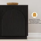 Yechen 55" Black Fluted Sideboard Buffet Cabinet with Arched Reeded Doors, Modern Mid Century Credenza Accent Storage Cabinet with Adjustable Shelves for Living, Kitchen, Entryway