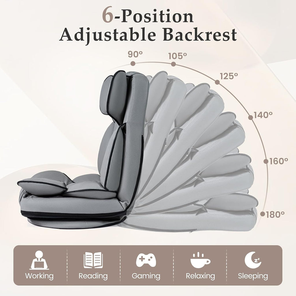 Giantex 360° Swivel Floor Gaming Chair, Folding Lazy Lounger Couch with 6-Position Adjustable Backrest & Sponge Filling, Lazy Sofa Lounge Chair, Video Gaming Chair for Reading, Relaxing (Gray)