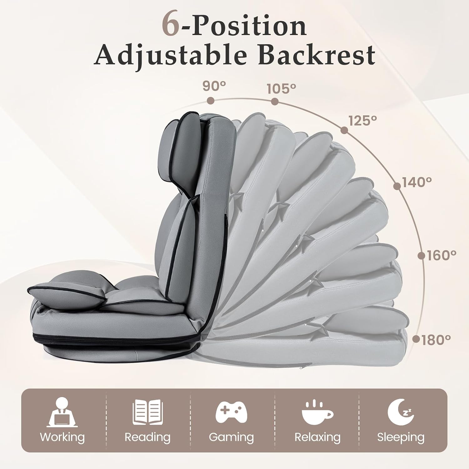 Giantex 360° Swivel Floor Gaming Chair, Folding Lazy Lounger Couch with 6-Position Adjustable Backrest & Sponge Filling, Lazy Sofa Lounge Chair, Video Gaming Chair for Reading, Relaxing (Gray)