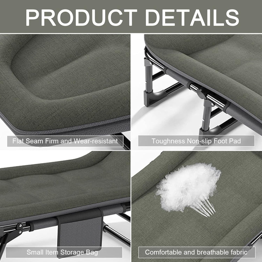 Camping Cot for Adults with Cushion, Portable Folding Camping Cot, 5-Position Folding Chaise Lounge(C1)
