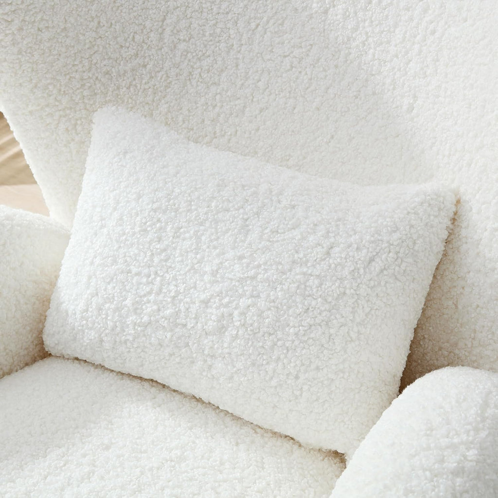 Oversized Modern Boucle Accent Chair with Ottomans, Furry Sherpa Elegant Single Sofa, Wingback Chair Living Room Chairs Comfy Upholstered Armchair for Bedroom Office Apartment Balcony,Cream White