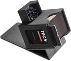 Mage Tech Card Deck Box for MTG Commander - Patented Design, Commander Display, Fits 100 Double-Sleeved Cards, 35pt Card Brick & Dice Tray - Black/Gray