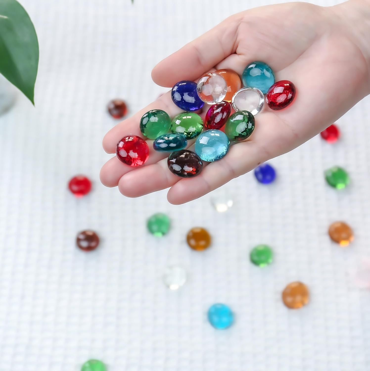 CYS EXCEL Assorted Mix Colors Glass Gemstone Beads Vase Fillers (1 LB) Flat Marble Beads Multiple Color Choices Aquarium Decor Rocks Floral Stones Decorative Mosaic Gem Pebbles (Approx. 85-100 PCS)