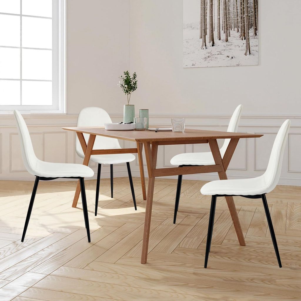 FurnitureR Dining Chairs Set of 4, Fabric Comfy Seat Armless Side Chairs with Metal Legs Mid Century for Home Kitchen Reception Room, Beige
