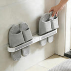 Slipper Rack Adhesive Wall-Mounted Folding Shoe Holder for Bathroom and Entryway, Space-Saving Flip-Flop Organizer, No-Drill Mount, Rotating Arms