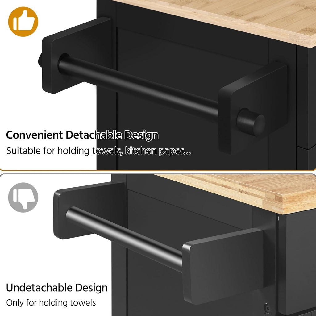 Yaheetech Kitchen Cart with Drawer, Kitchen Island on Wheels with Storage Rack & Cabinets, Microwave Cart for Kitchen with Storage, Rolling Coffee Cart Station, Black