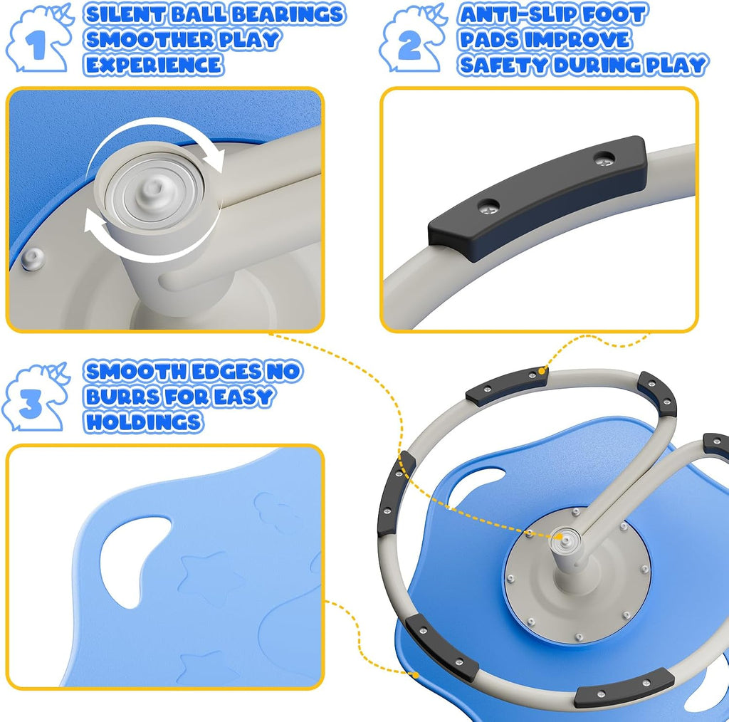 Spinning Chair for Autistic Kids, Sensory Swivel Chairs, Sit and Spin Sensory Toys with Grippable Handle Design, Trains Body Coordination, Autism ADHD Chairs Indoor Outdoor Play Equipment (Blue)