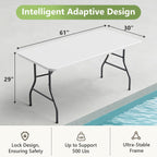 5ft Folding Table, Heavy Duty Plastic Card Table with Foldable Steel Legs, Metal Frame Support up to 500 lb, Portable for Indoor, Outdoor, Picnic, Camping, Dining, Party, White