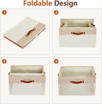 Extra Large Storage Baskets with Clear Window, See Through Closet Organizer with PU Handles, Linen Foldable Storage Bins for Organizing Clothes, Toys, Books (Khaki)