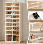 Foldable Shoe Rack with Doors, Stackable Plastic Shoe Organizer, Large Clear Shoe Storage Boxes for Closet and Entryway, Portable Collapsible Shoe Cabinet 9 Tiers, 27Pairs